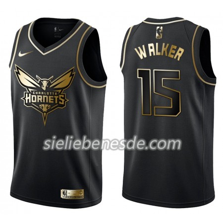 Herren NBA Charlotte Hornets Trikot Kemba Walker 15 Nike Schwarz Golden Edition Swingman